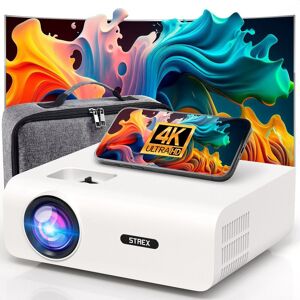 Strex Beamer - 1080P Full HD - 15000 Lumen - Draadloos Streamen - Inclusief Tas/Projectiescherm - WiFi - Bluetooth - Mini Beamer - Projector Wit