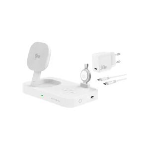 4Smarts 3-in-1 Qi2 MagSafe Draadloze Oplaadstation met 30W Adapter Wit