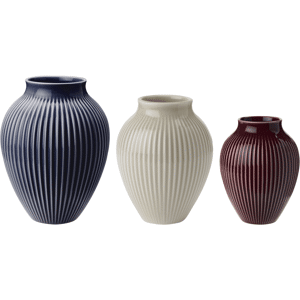 Knabstrup Keramik Knabstrup riflet vase 3-stk. Berry-sand-dark blue