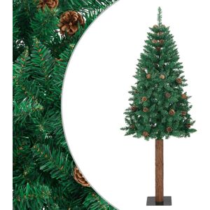 vidaXL Slankt juletre med ekte tre og furukongler grønn 180 cm PVC