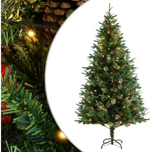 vidaXL Forhåndsbelyst juletre med kongler grønn 195 cm PVC med PE