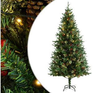 vidaXL Forhåndsbelyst juletre med kongler grønn 225 cm PVC med PE