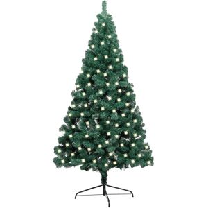 vidaXL Forhåndsbelyst kunstig halvt juletre med stativ grønn 120cm PVC