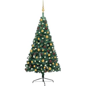 vidaXL Forhåndsbelyst kunstig halvt juletre med kulesett grønn 120 cm
