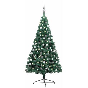 vidaXL Forhåndsbelyst kunstig halvt juletre med kulesett grønn 150 cm