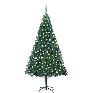 vidaXL Forhåndsbelyst kunstig juletre med kulesett grønn 210 cm PVC