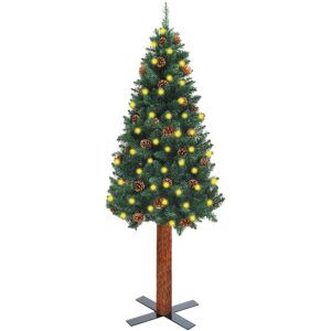 vidaXL Slankt forhåndsbelyst juletre med ekte furukongler grønn 210 cm