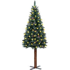 vidaXL Slankt forhåndsbelyst juletre ekte tre og hvit snø grønn 150 cm