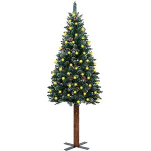 vidaXL Slankt forhåndsbelyst juletre ekte tre og hvit snø grønn 210 cm