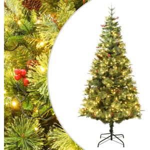 vidaXL Forhåndsbelyst juletre med kongler grønn 195 cm PVC og PE