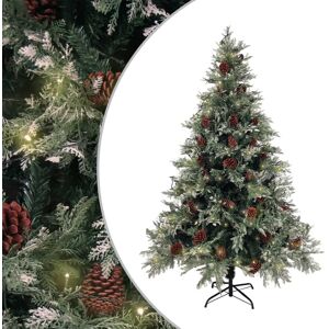 vidaXL Forhåndsbelyst juletre med kongler grønn og hvit 150 cm PVC PE