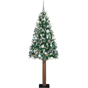 vidaXL Slank Juletre LED og Kulesett Grønn 210 cm PVC