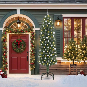 vidaXL Slank Juletre 300 LED & Kulesett Grønn 210 cm