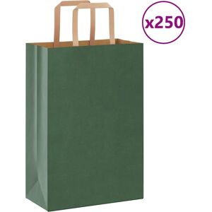 vidaXL Papirposer 250 stk med håndtak grønn 21x11x31 cm