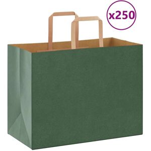 vidaXL Papirposer 250 stk med håndtak grønn 32x17x25 cm