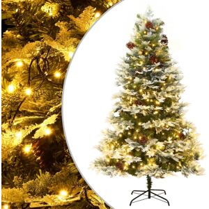 vidaXL Forhåndsbelyst juletre med kongler grønn 195 cm PVC og PE