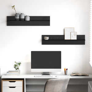 vidaXL Vegghyller 2 pcs Svart eik 80 x 11.5 x 18 cm Konstruert tre