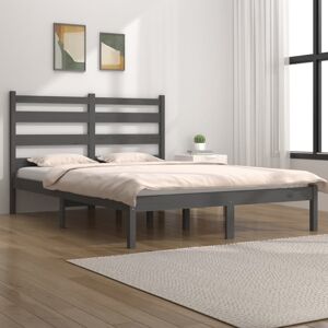 vidaXL Sengeramme grå heltre furu 135x190 cm Double