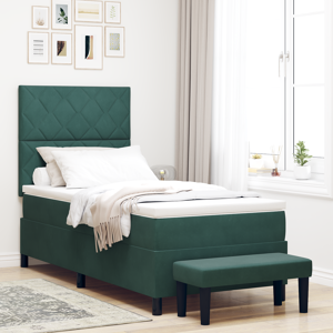 vidaXL Box Spring Seng med Madrass & Benk Mørkegrønn 90x190 cm Fløyel