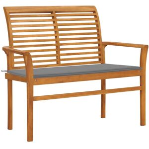 vidaXL Hagebenk med grå pute 112 cm heltre teak