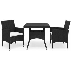 vidaXL Hagespisegruppe 3 deler polyrotting og herdet glass svart