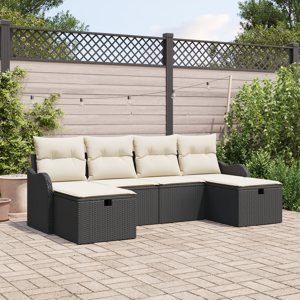 vidaXL 6 Delt Hage Sofa Sett med Puter Svart Poly Rottning