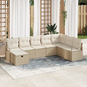 vidaXL 8 deler hagemøbelsofa med puter beige poly rattan