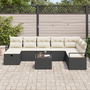 vidaXL 9 Delt Hage Sofa Sett med Puter Svart Poly Rottning