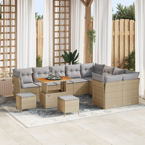 vidaXL 12-delt hagesofa sett med puter beige poly rotting akasie