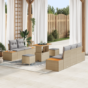 vidaXL 8 Delers Hagesofa Set med Puter Beige Poly Rattan Akacia