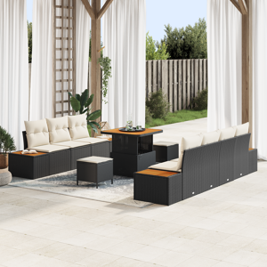 vidaXL 10 stk hagesofa-sett med puter svart poly rotting akasie