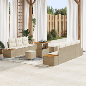vidaXL 10 Delers Hage Sofa Sett med Puter Beige Poly Rattan Akacia