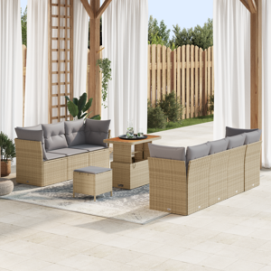 vidaXL 10-delers hagemøbelsett med puter Beige Polyrotting Akacia