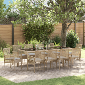 vidaXL 11 Delers Hage Spisegruppe med Puter Beige Polyrotting