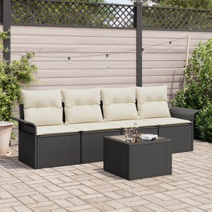 vidaXL 5 Delt Hagesofa Sett med Puter Svart Polyrotting