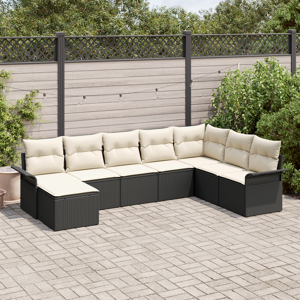 vidaXL 8-dels Hage Sofa Sett med Puter Svart Poly Rattan