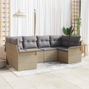 vidaXL 6 Delt Hage Sofa Sett med Puter Beige Poly Rattan