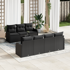 vidaXL 8 Delers Hage Sofa Sett med Puter Svart Poly Rattan