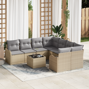 vidaXL 9-delt hagesofa-sett med puter beige polyrotting