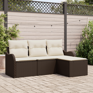 vidaXL 4 Delt Hage Sofa Set med Puter Brun Poly Rattan