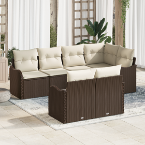 vidaXL 7-delt hage sofa sett med puter brun poly rattning