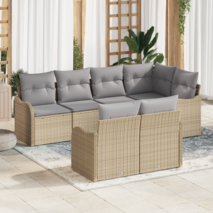 vidaXL 7-delt hagemøbelsett med puter Beige poly-rattan