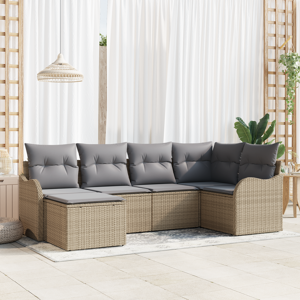 vidaXL 6-delers hage sofa sett med puter beige poly rotting