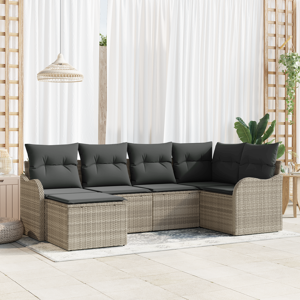 vidaXL 6-delt Hage Sofa Set med Puter Lysegrå Poly Rattan