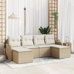 vidaXL 6-delers hagesofa-sett med puter beige poly rotting