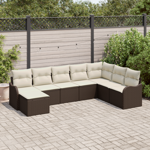 vidaXL 8 Delt Hage Sofa Sett med Puter Brun Poly Rattan