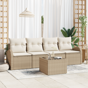 vidaXL 5-delt hagemøbelsett med puter Beige Poly Rattan