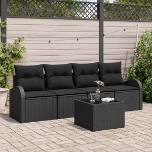vidaXL 5 Delers Hagemøbelsett med Puter Svart Poly Rattan