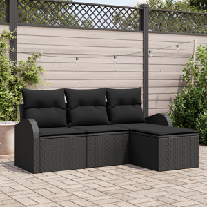 vidaXL 4-delt hagesofa-sett med puter svart polyrotting