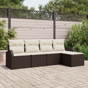 vidaXL 5 Delt Hage Sofa Sett med Puter Brun Poly Rattan